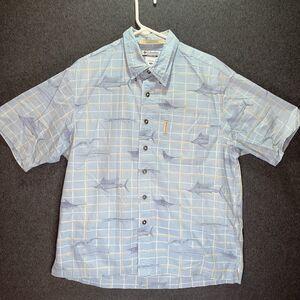 Columbia Shirt Adult Medium Blue River Lodge Button Up Marlin Fish Mens